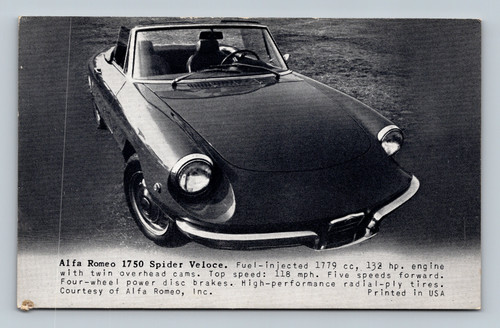 Alfa Romeo 1750 Spider Veloce car technical specifications postcard