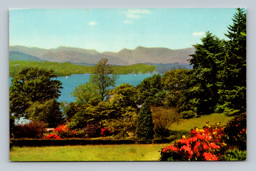 Lake Windermere and the Langdales scenic view postcard