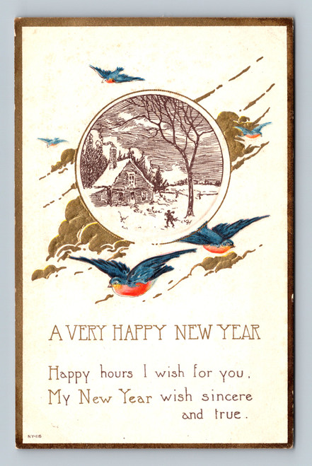 New Year greeting card with text A VERY HAPPY NEW YEAR and sincere wish