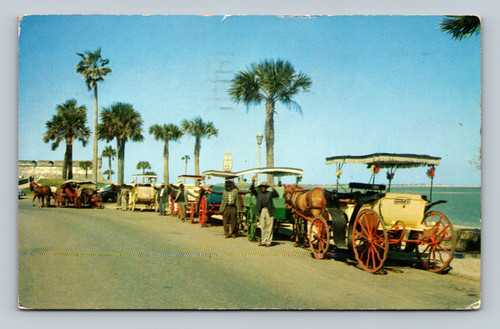 Colorful horse drawn carriages in historic St. Augustine Florida