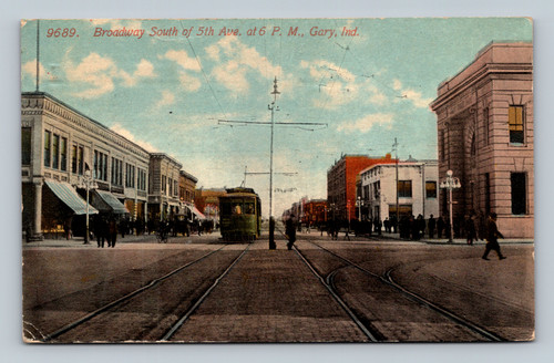 Broadway South of 5th Ave. at 6 P. M. street scene in Gary Indiana