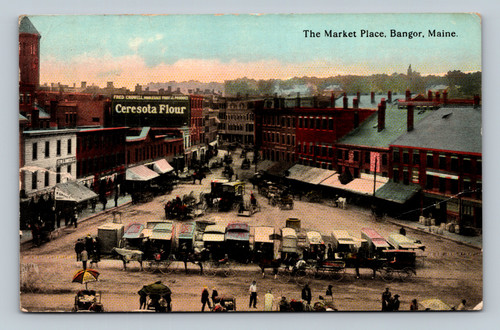 Vintage postcard of The Market Place in Bangor, Maine by F. W. K. Reed