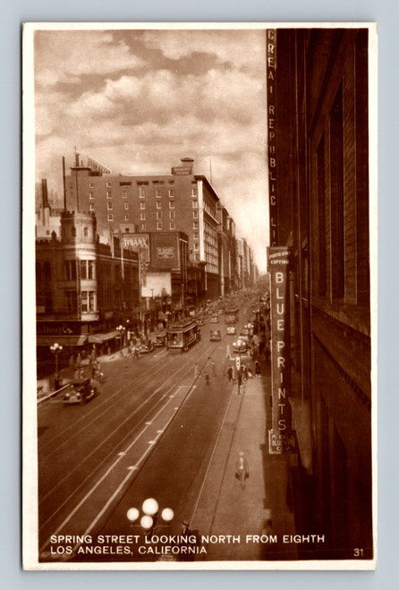Spring Street looking north from Eighth in Los Angeles California postcard