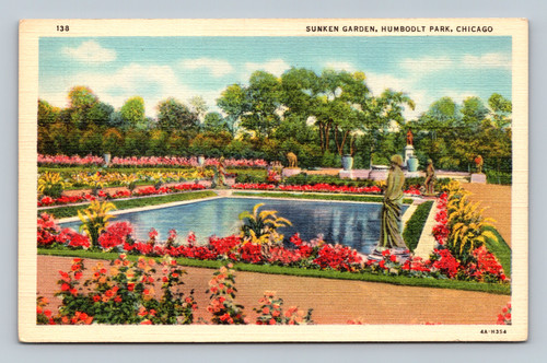 Sunken Garden and Fountain in Humboldt Park Chicago postcard