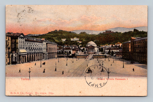 Street scene on Via Vittorio Emanuele I in Torino Italy postcard