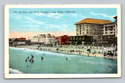 The Sea-Wall and Hotel Virginia in Long Beach California postcard