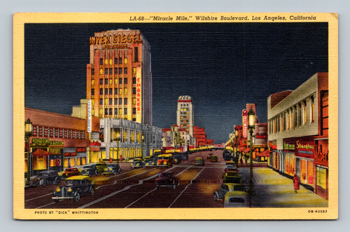 Miracle Mile Wilshire Boulevard shopping district Los Angeles California postcard