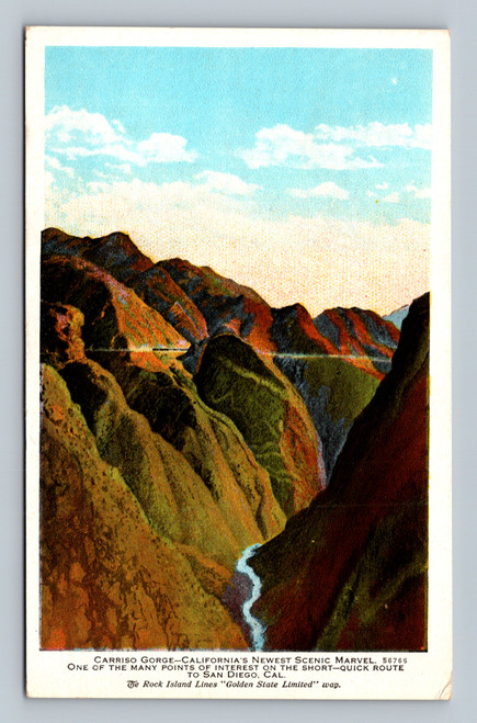Carriso Gorge scenic view on route to San Diego California postcard