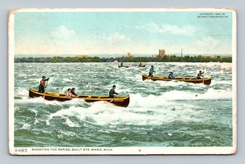 Shooting the Rapids, Sault Ste. Marie Michigan vintage postcard by Detroit Publishing Co.