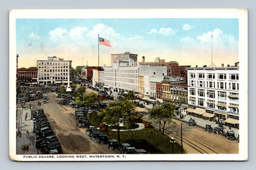 Public Square looking west in Watertown NY vintage postcard by J.C. Wilson