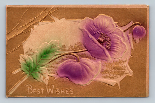 heavy emboss purple flowers on metallic gold background