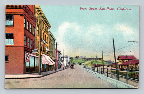 Front Street San Pedro California street scene postcard by Newman Post Card Co