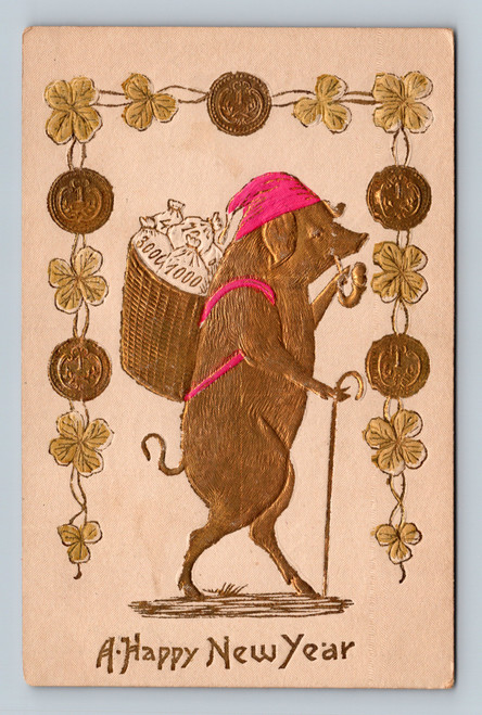 A Happy New Year greeting postcard postmarked in Illinois 1908
