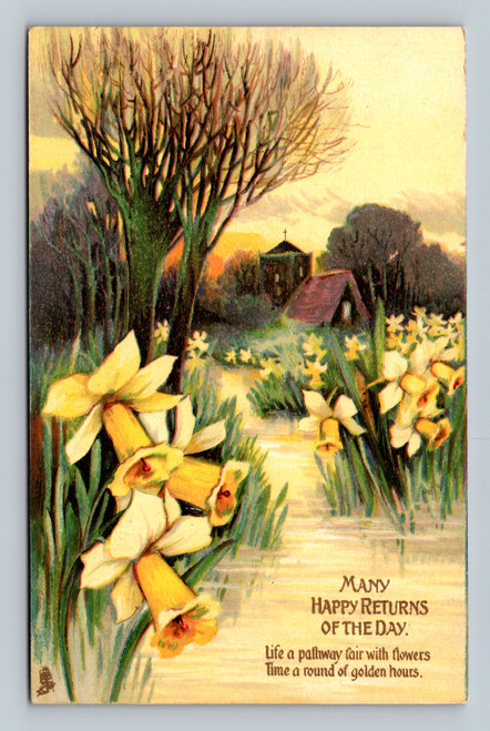 Birthday greeting card with floral and golden hour theme from Bavaria