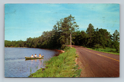 Fishing at the roadside in Sun Claire Wisconsin postcard