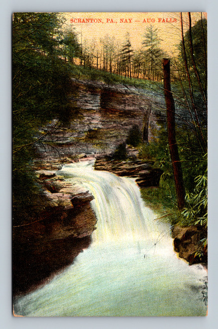 Aug Falls waterfall in Scranton Pennsylvania vintage postcard