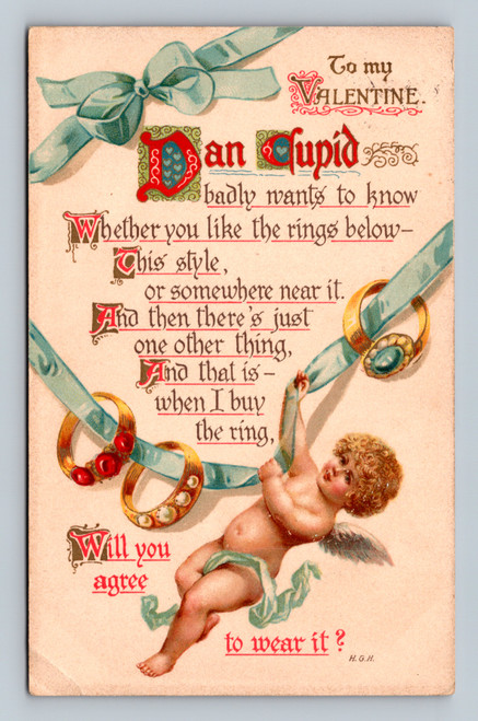 Valentine card with ring style proposal message published by E. P. Dutton & Co New York