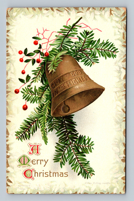 Religious Christmas themed postcard with partial text GLORY GOD IN THE HIGHES by S. Gabre