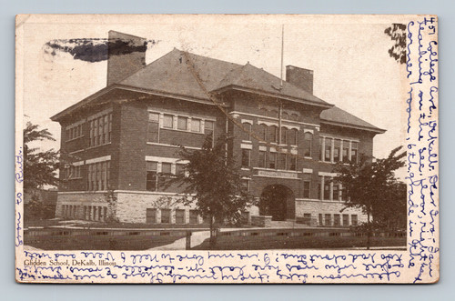 Glidden School DeKalb Illinois historic postcard 1906