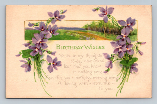 Birthday wishes greeting message postcard by The Gibson Art Company Cincinnati