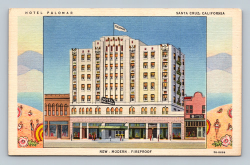 Hotel Palomar building in Santa Cruz California vintage postcard