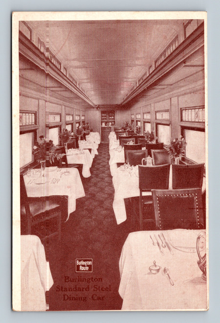 Burlington Standard Steel Dining Car on Burlington Route postcard