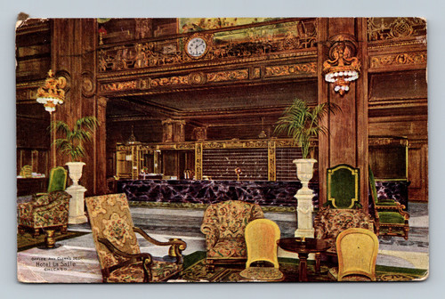 Office and clerk's desk at Hotel La Salle Chicago vintage postcard