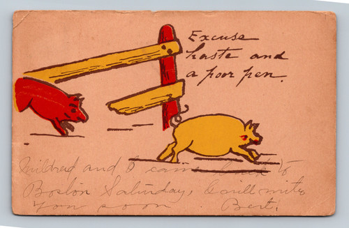 Vintage postcard mailed from Boston with one cent stamp and MASS STATION 2 postmark