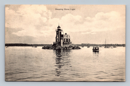 Stepping Stone Light lighthouse postcard with 1909 Leipzig Berlin postmark