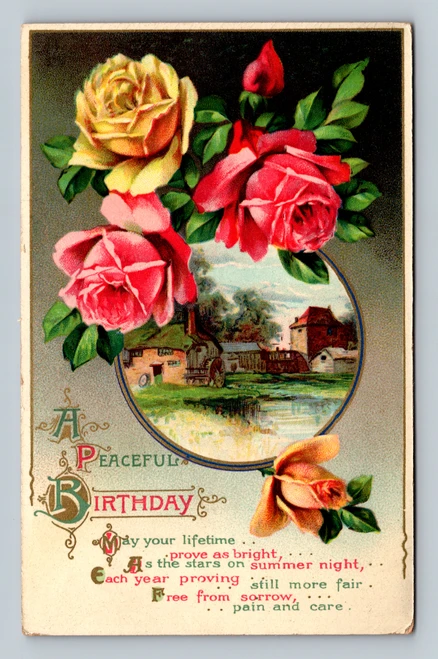 Birthday greeting with stars on summer night postcard printed in Germany