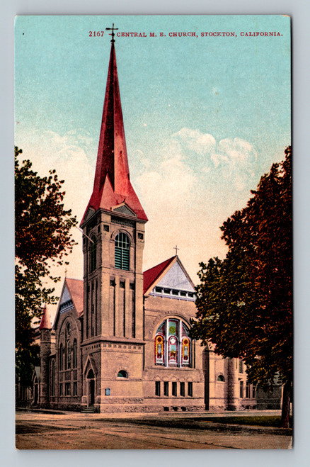 Central M. E. Church Stockton California postcard by Edw. H. Mitchell