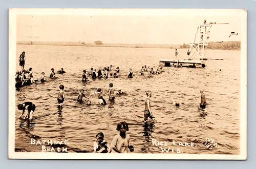 Bathing beach at Rice Lake in Marengo Wisconsin vintage postcard