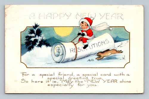 New Year greeting card with health and happiness wishes postmarked AKEL 1928