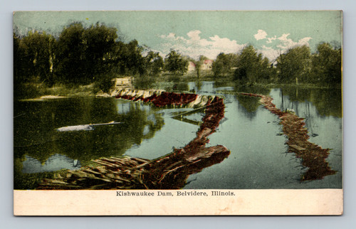 Kishwaukee Dam Belvidere Illinois vintage postcard postmarked 1912