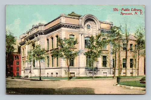 Public Library building in Syracuse New York vintage postcard 1912