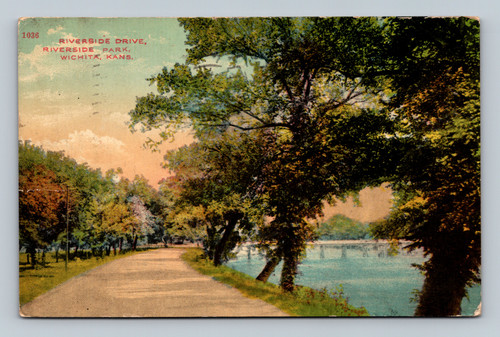 Riverside Drive Riverside Park Wichita Kansas postcard