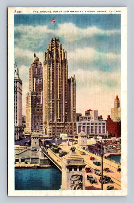 The Tribune Tower and Michigan Avenue Bridge Chicago postcard