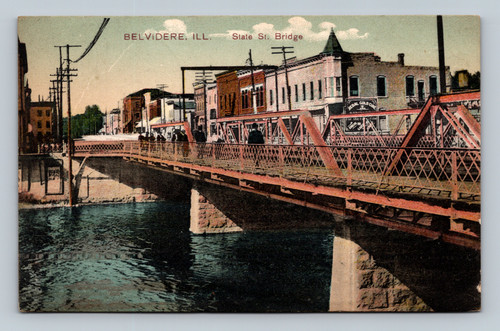 Slate Street Bridge in Belvidere Illinois vintage postcard 1909