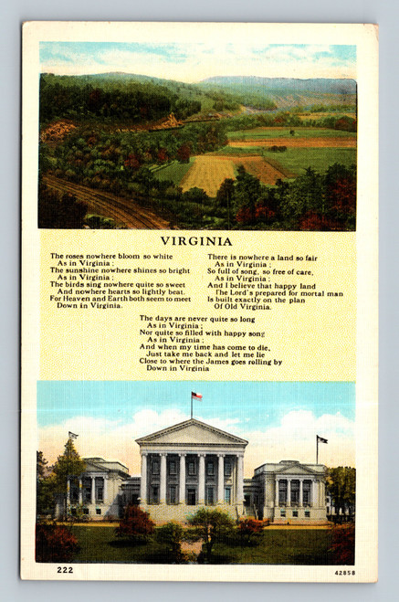 Poem about the beauty and charm of Virginia postcard by Louis Kaufmann & Sons