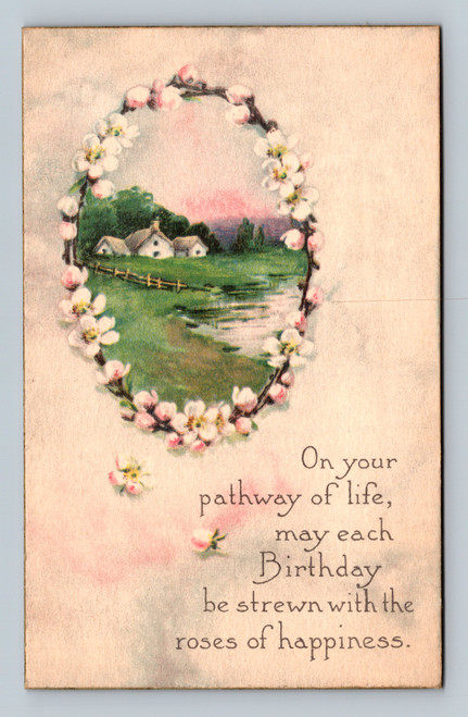 Birthday greeting postcard with roses by Gibson Art Company
