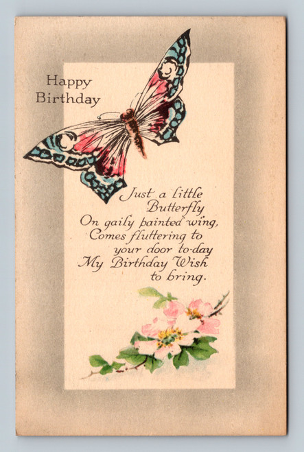 Birthday greeting postcard with butterfly from Belvidere 1905