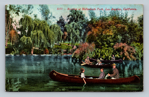 Boating at Hollenbeck Park Los Angeles California postcard