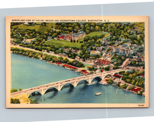 Aeroplane view of Key Bridge and Georgetown College Washington DC postcard
