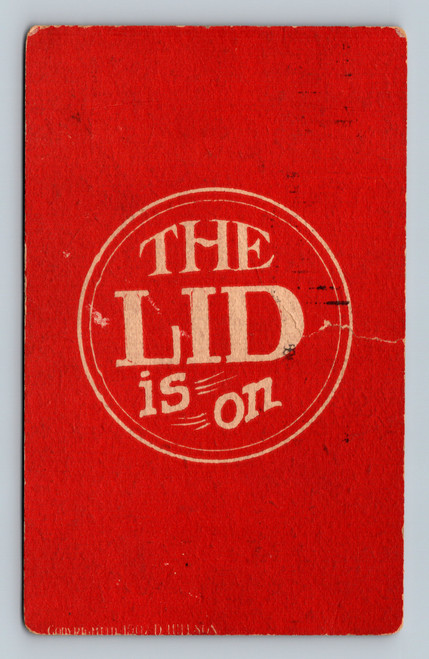 The Lid is on postcard from Series 500 RED MOTTOES with ZOK FRANKLIN 1790 1 stamp