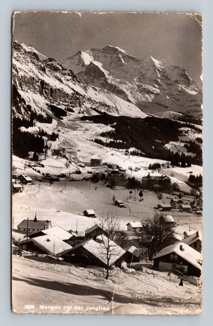 View of Wengen with the Jungfrau mountain in Switzerland postcard