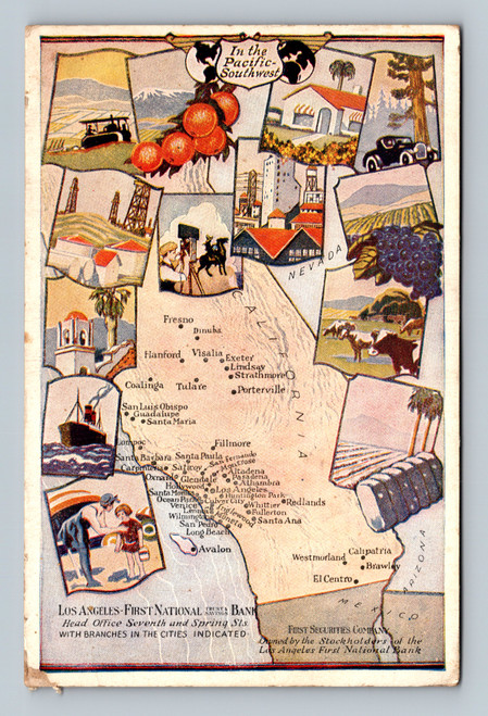 Map showing cities with branches of Los Angeles First National Bank in Pacific-Southwest Nevada and California