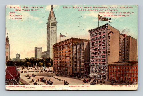 Hotel Arlington in New York City near Broadway and Fifth Avenue postcard