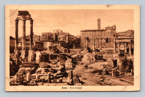 Roman Forum ruins in Roma Italy vintage postcard