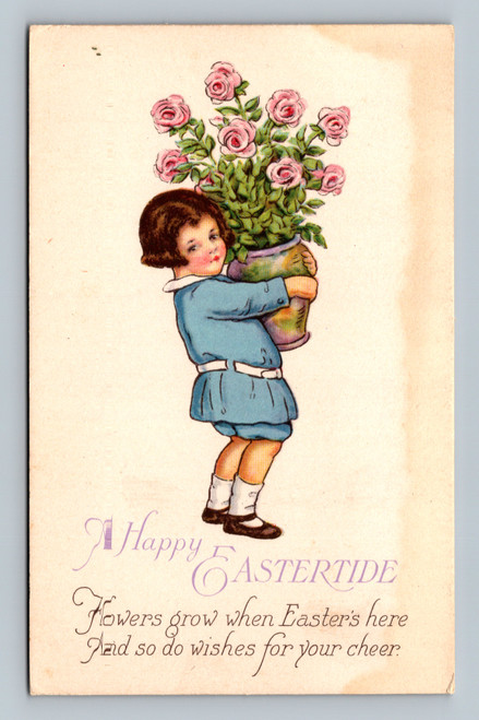 Happy Easter greeting with flowers vintage postcard