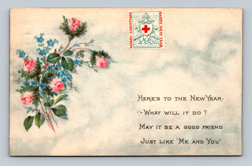 Merry Christmas and Happy New Year greeting with American Red Cross message postcard